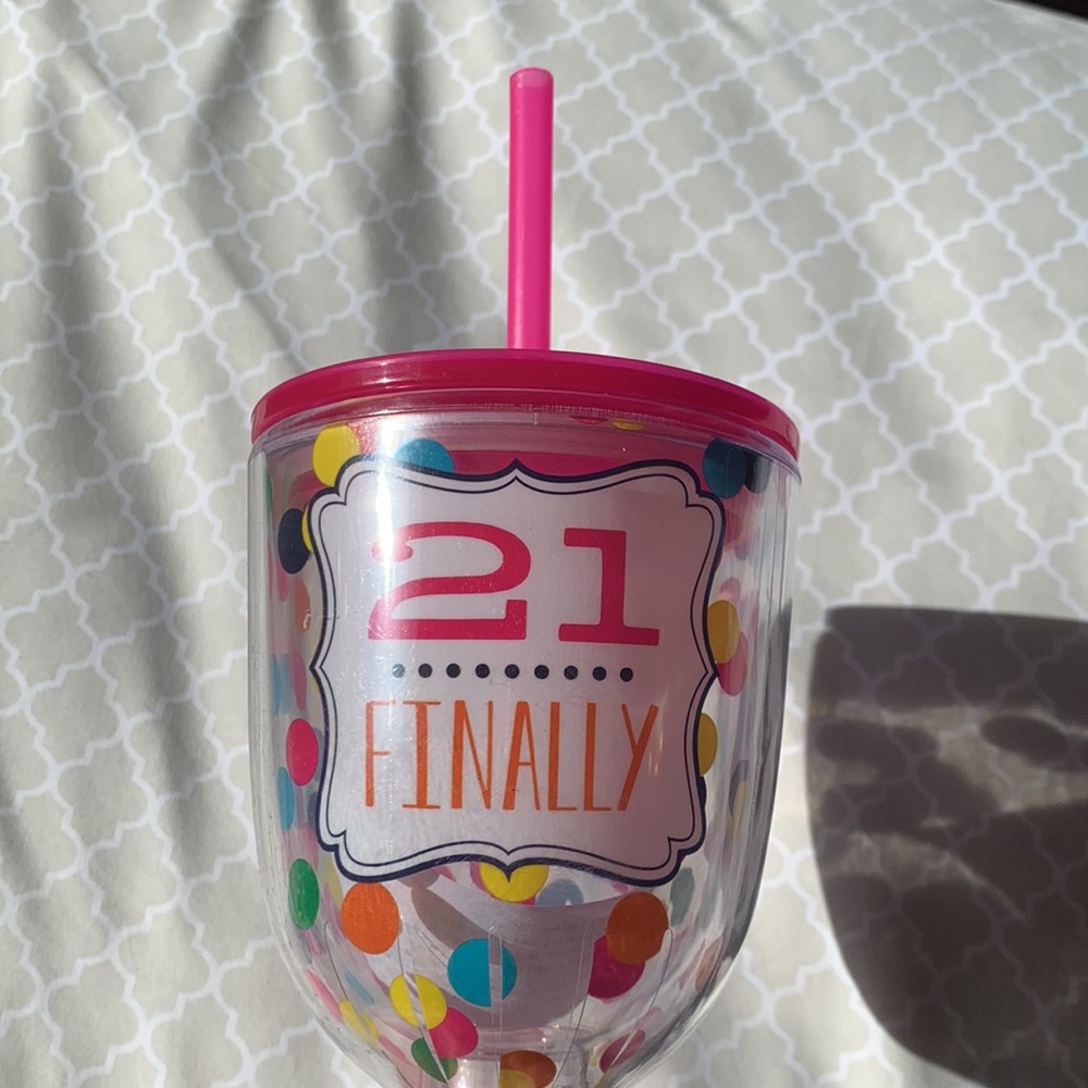NEW Finally 21 Rainbow Pink cup with straw